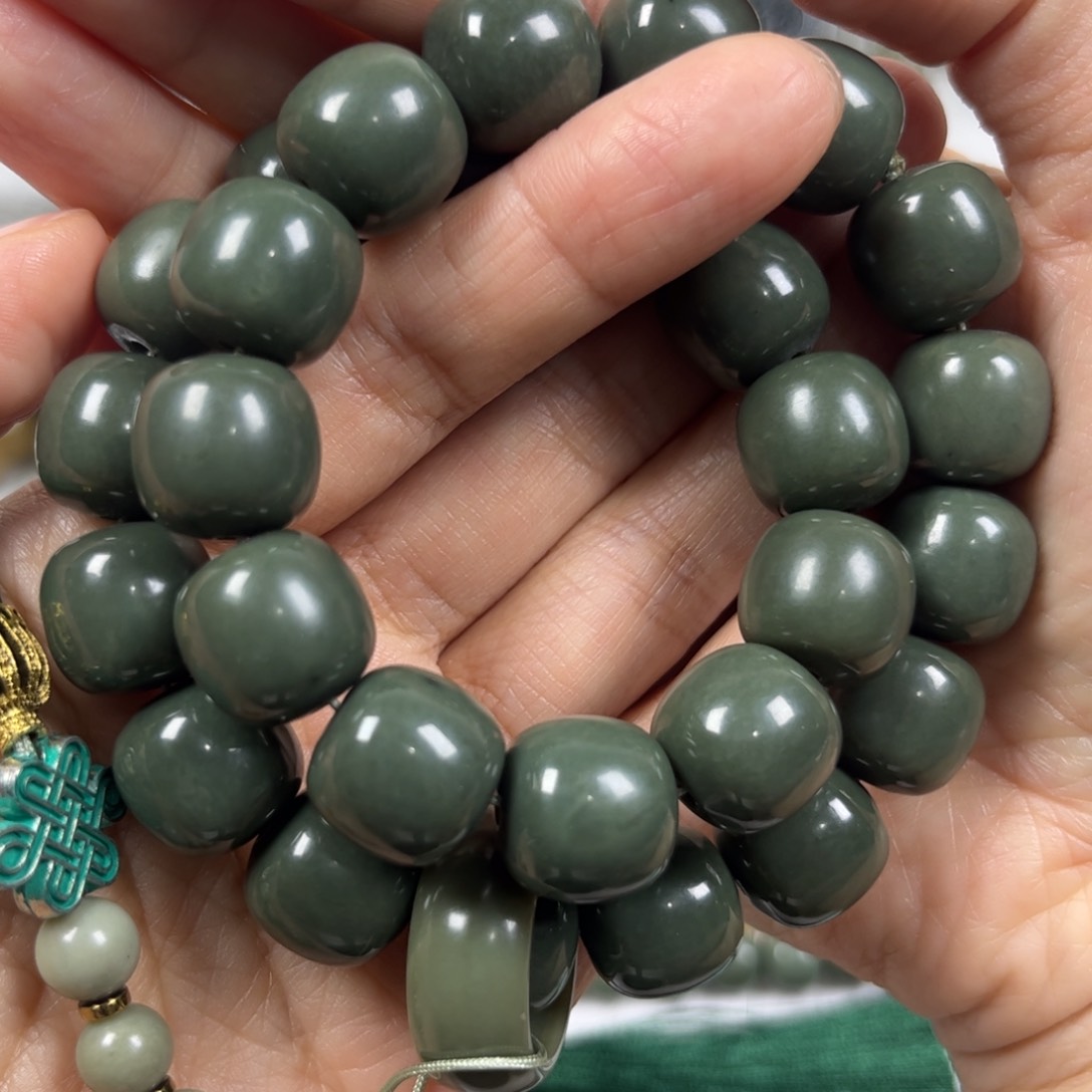 和田玉手链未镶嵌卡14老形珠28颗珠子手持