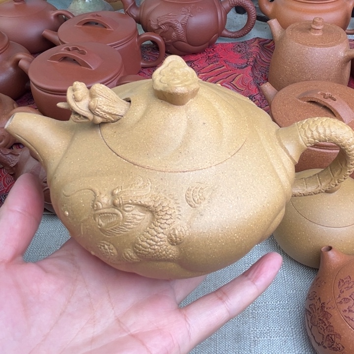 用***8紫砂茶壶原矿黄金段鱼化龙精工半手360cc