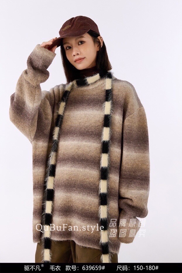 【9659-咖色】青少年秋冬潮品圆领毛衣