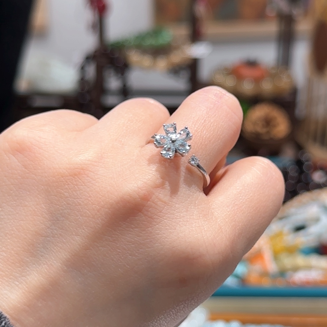 海蓝宝石戒圈银S925镶嵌戒指