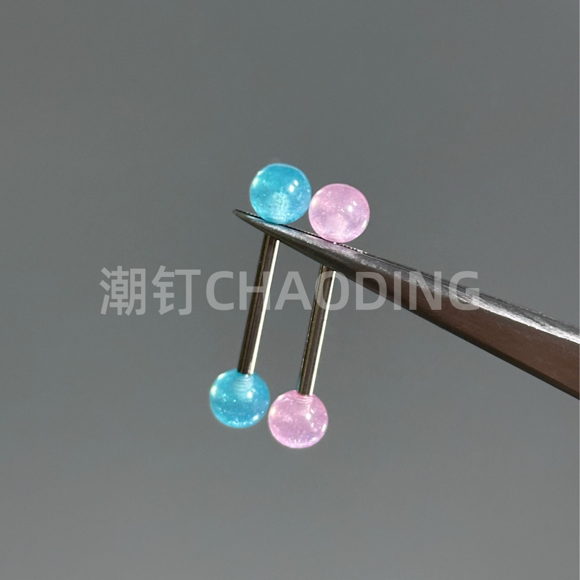 钛钢亚克力耳饰 西柚蜜桃舌钉夏日组合舌钉亚克力材质双球舌饰品