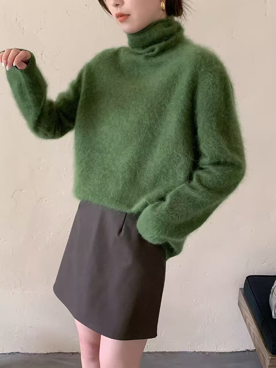 堆堆领全毛拉毛针织衫秋冬纯色套头款女保暖百搭针织时尚网红