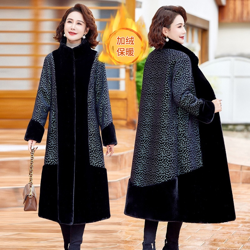 200斤特大码妈妈装冬时尚宽松立领长款保暖大衣中老年双面穿外套