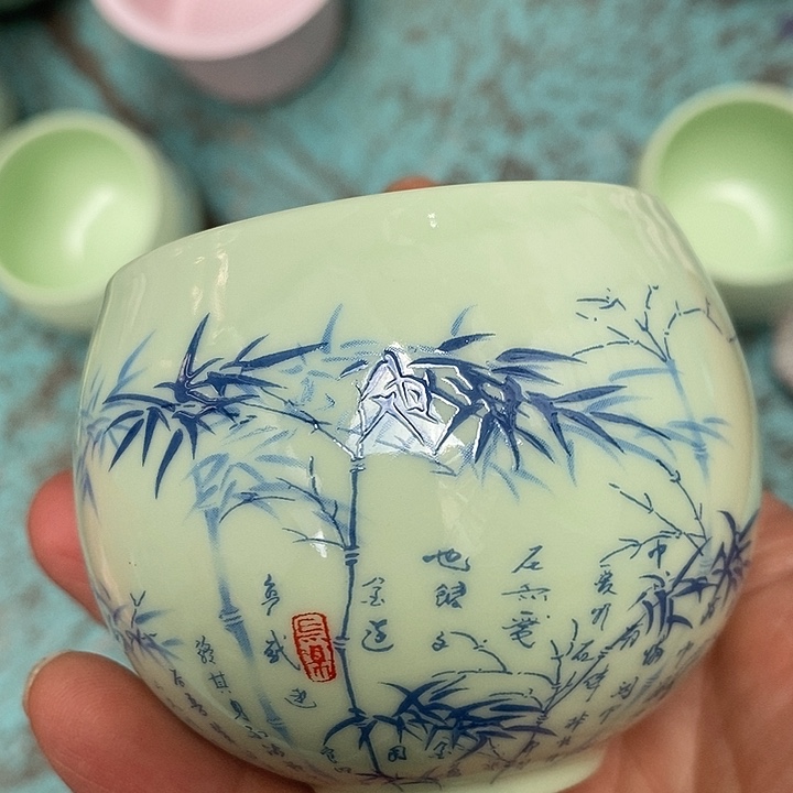 摆件陶绿稀土竹子主人杯