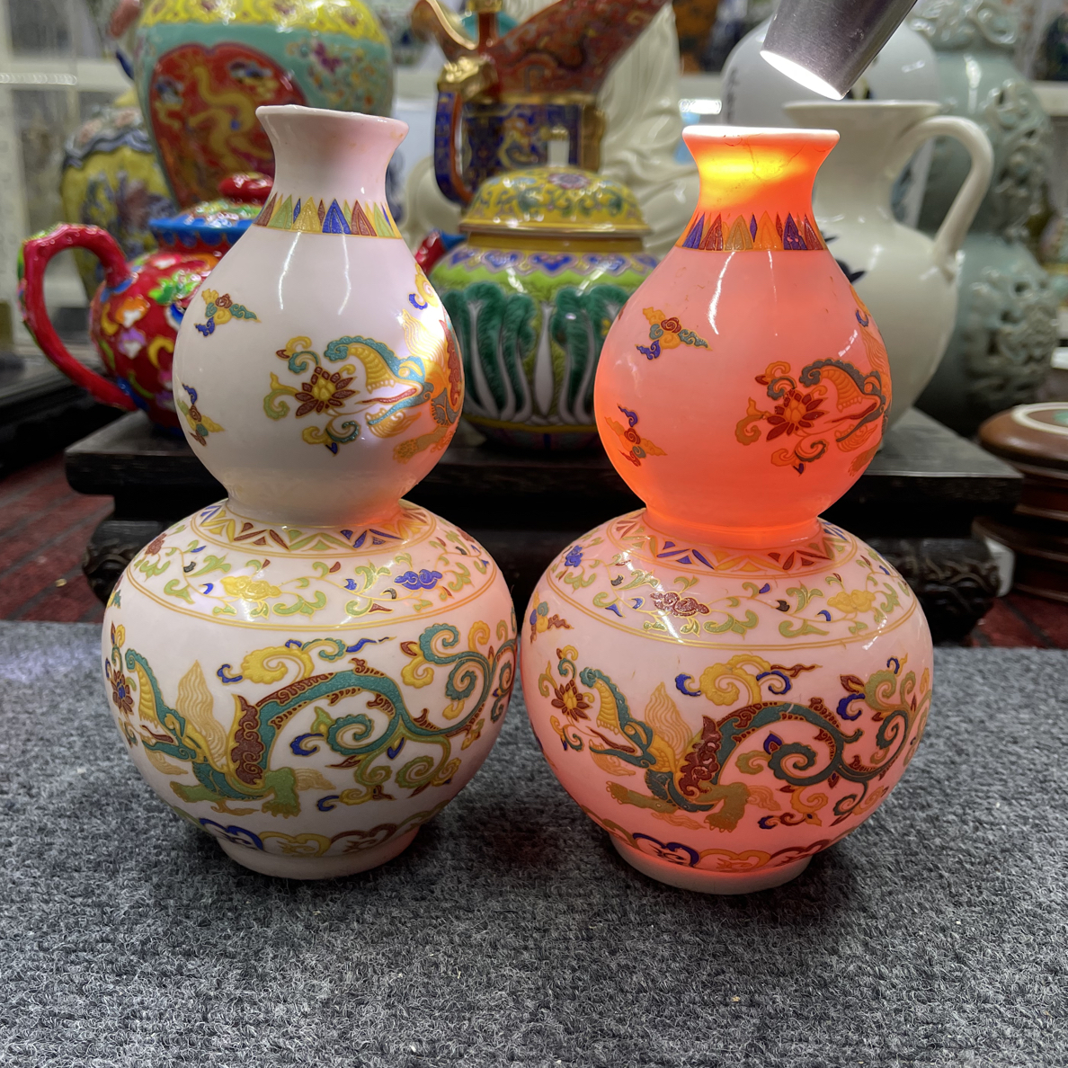 多字款红胎夜光葫芦赏瓶摆件