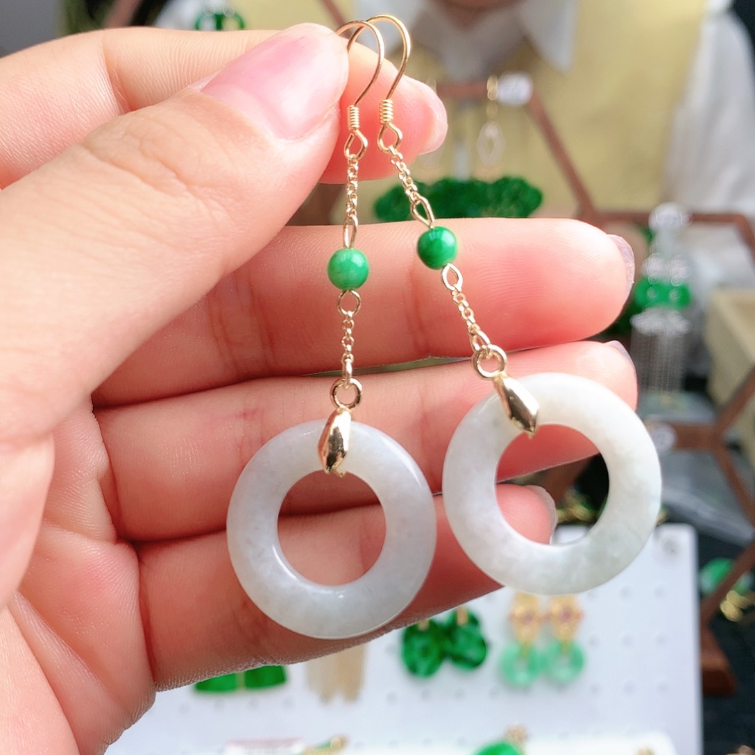 翡翠耳饰银S925镶嵌耳饰