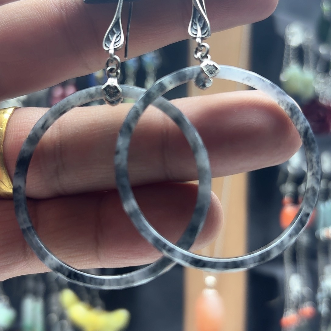 翡翠耳饰银S925镶嵌天然翡翠耳饰925银