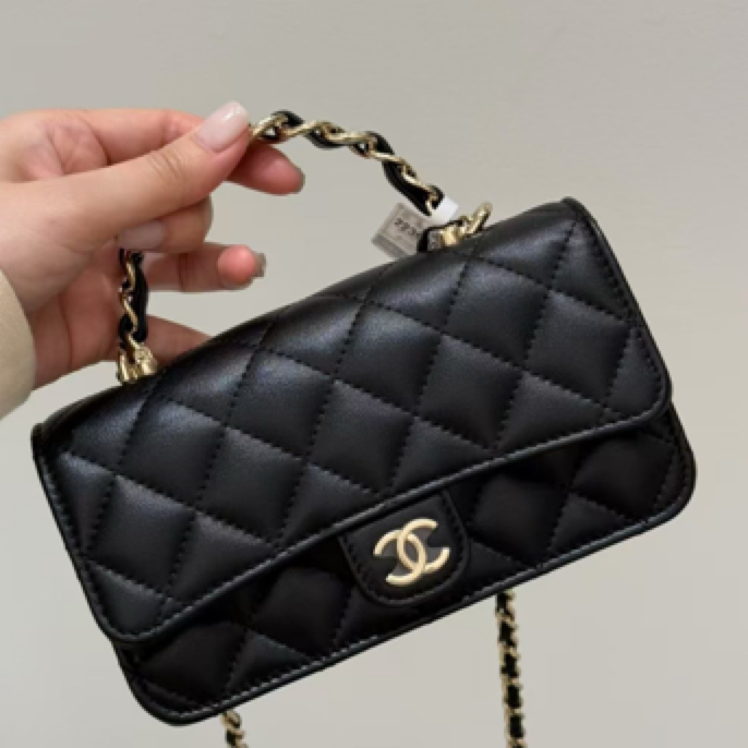 99新 Chanel/香奈儿 皮穿链手柄 WOC手机链条包 芯