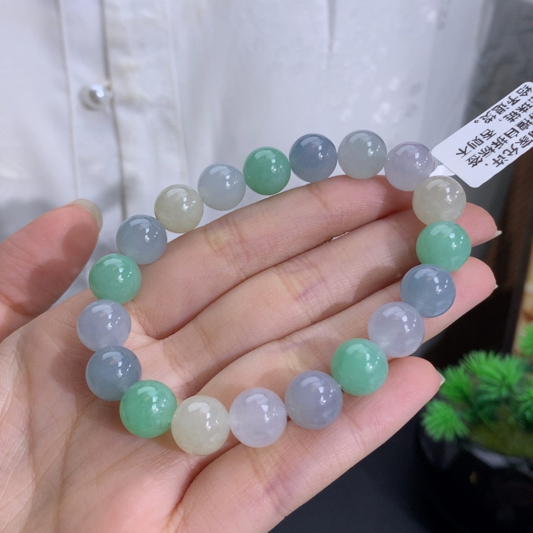 翡翠未镶嵌手串卡10冰润胶马卡龙