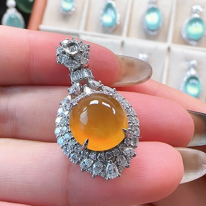 蛇纹石玉银S925镶嵌颈饰