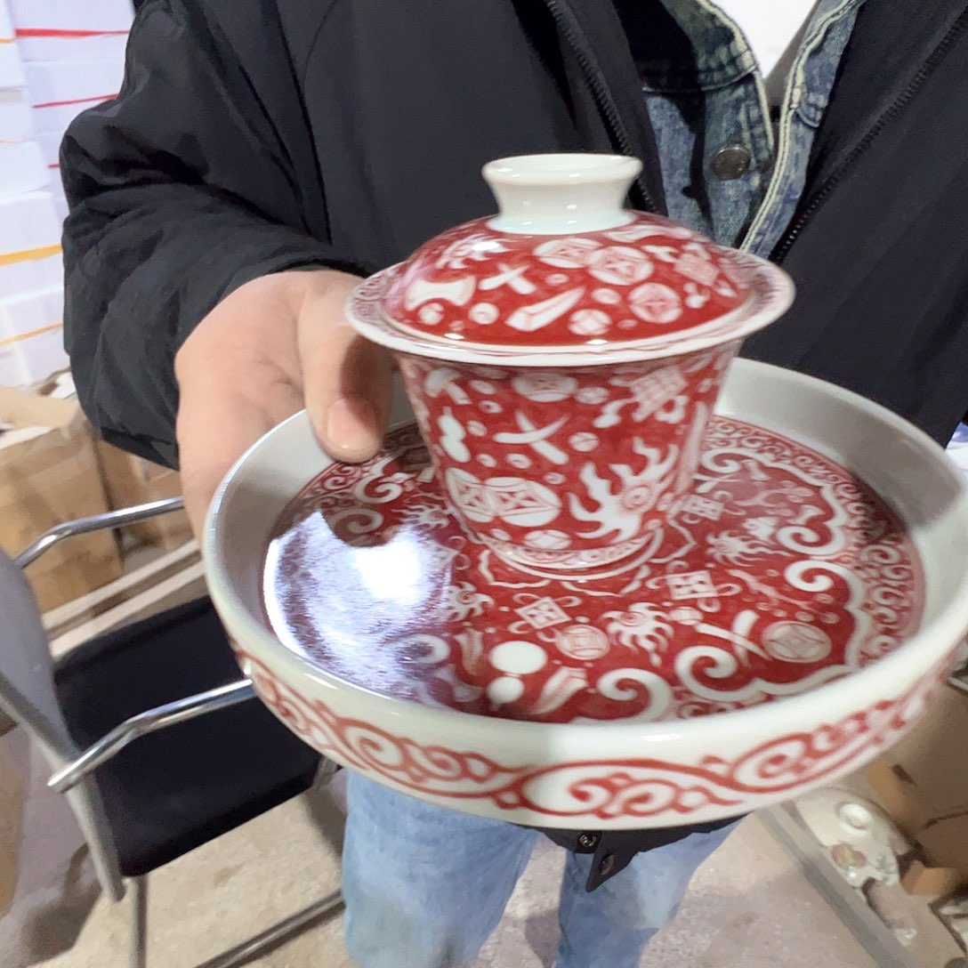 瓷景德镇高温陶瓷釉里红高碗