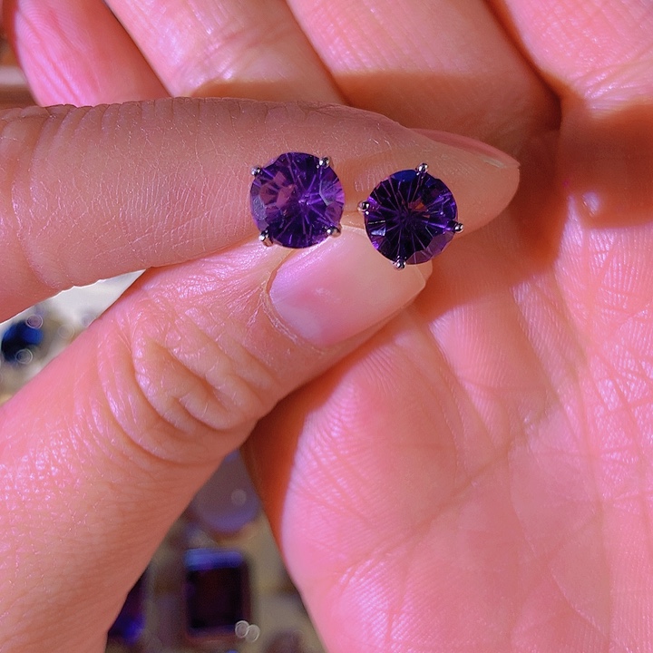 紫晶耳饰银S925镶嵌㵬