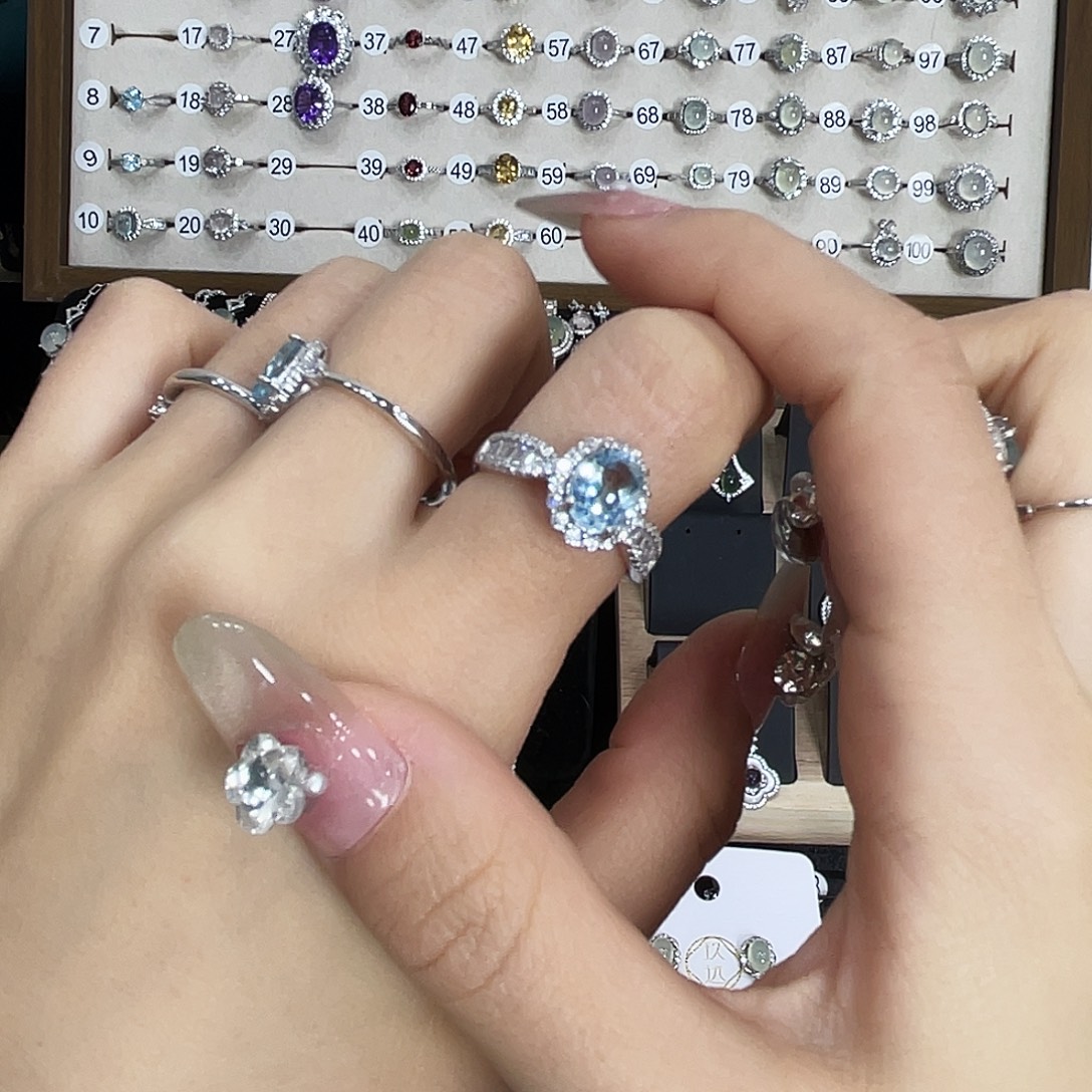 开***乐戒指托帕石银S925镶嵌