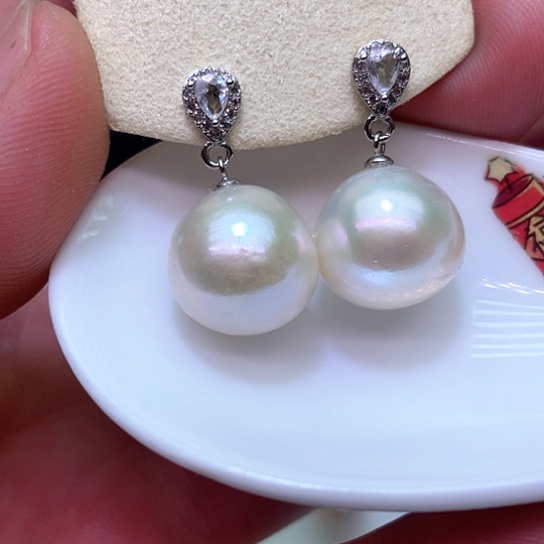 淡水珍珠耳饰银S925镶嵌