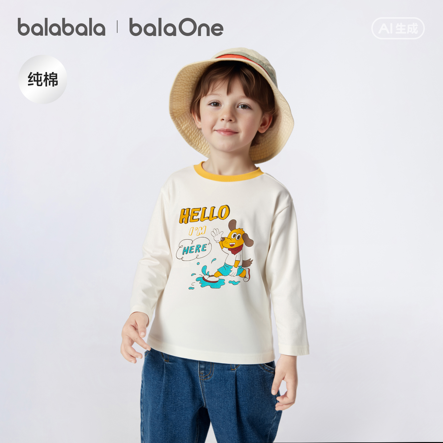 【balaOne】巴拉巴拉童装儿童长袖t恤男女童2026新款春秋装纯棉萌