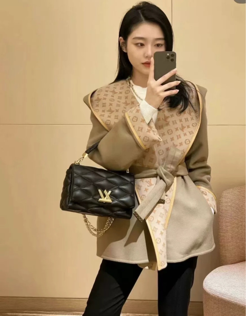 全新未使用 LouisVuitton/路易威登 经典围裹式系带大衣34码01730