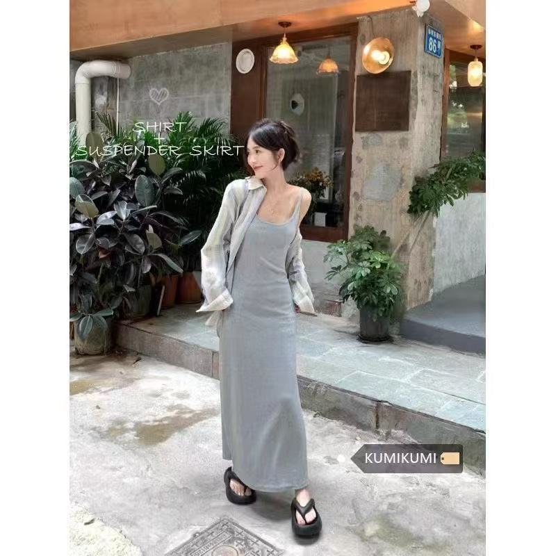 慵懒气质开衫裙夏季新款套装气质减龄设计感条纹衬衫收腰显瘦遮肉