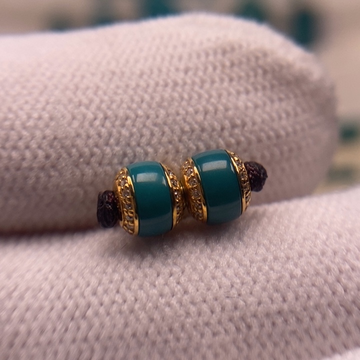 18K金镶嵌绿松石珠宝奇石汉堡对珠6mmAA500