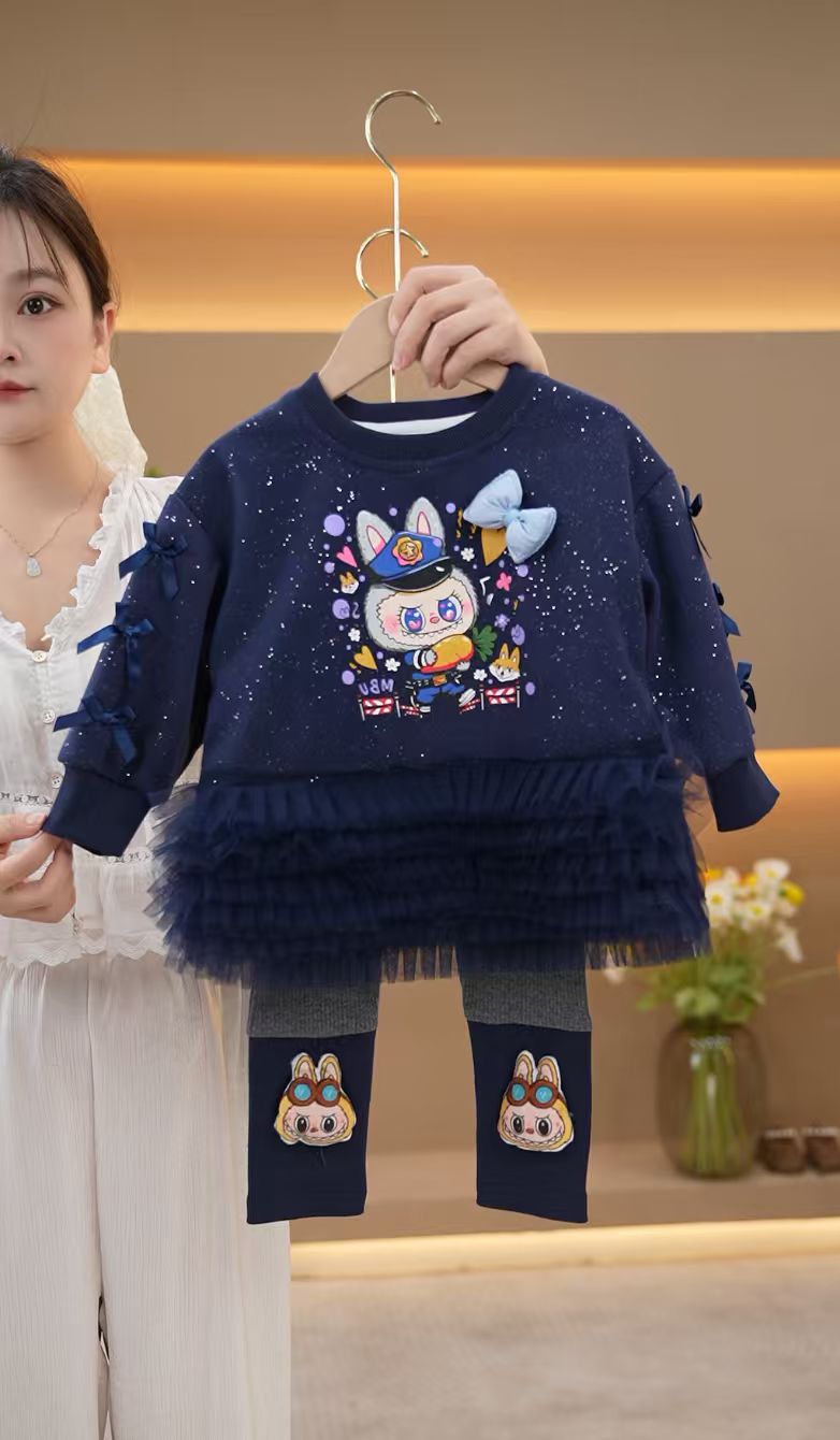 （甜心宝贝）女童套装2025新款网红甜美可爱女宝秋季打底裤两件套