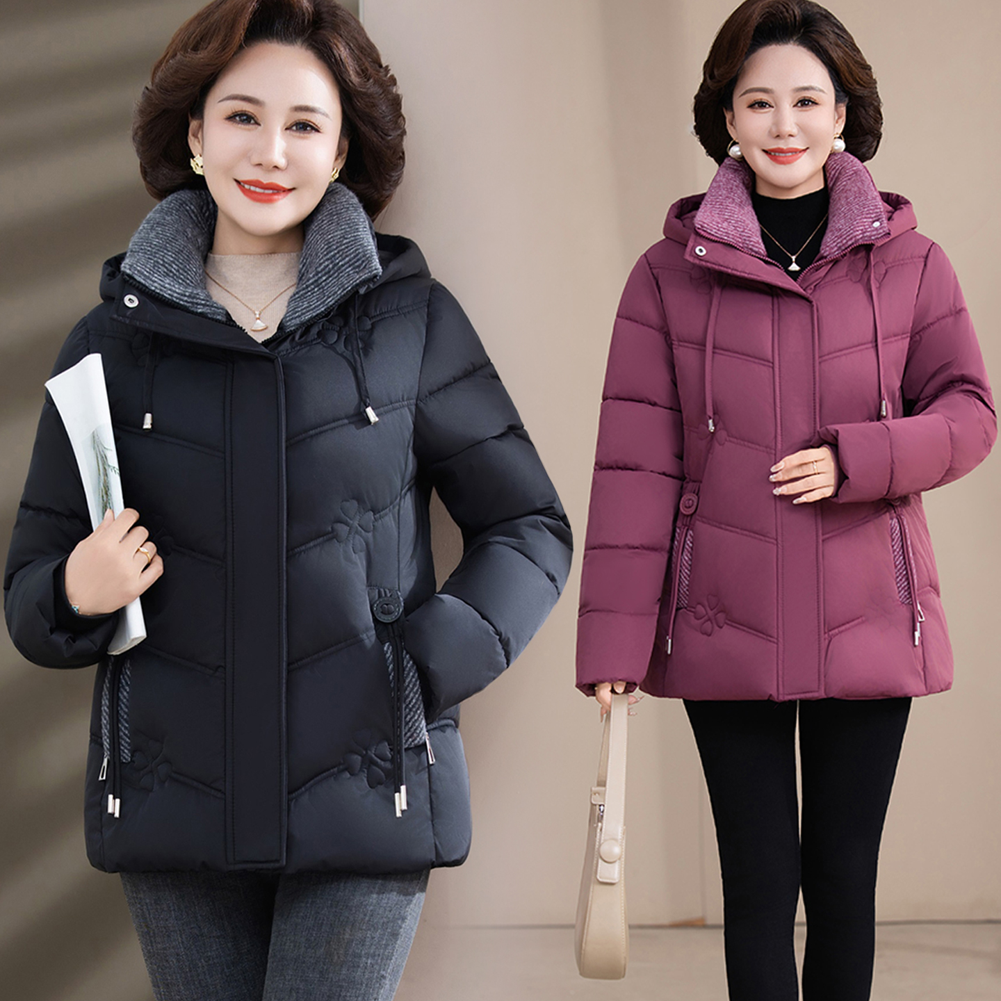 中老年人冬装羽绒棉服50多岁妈妈装保暖棉衣短外套中年女加厚棉袄