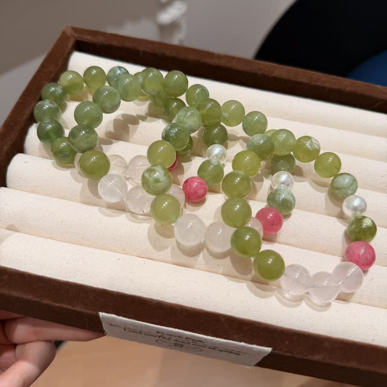 「常青树」岫玉蔷薇辉粉水晶手串手链 多样性发其一E101