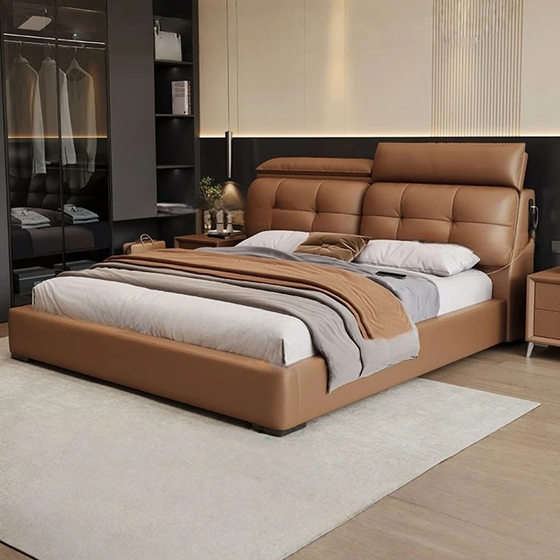 现代简约多功能皮艺床软包软靠主卧室家用双人床轻奢大床软包床