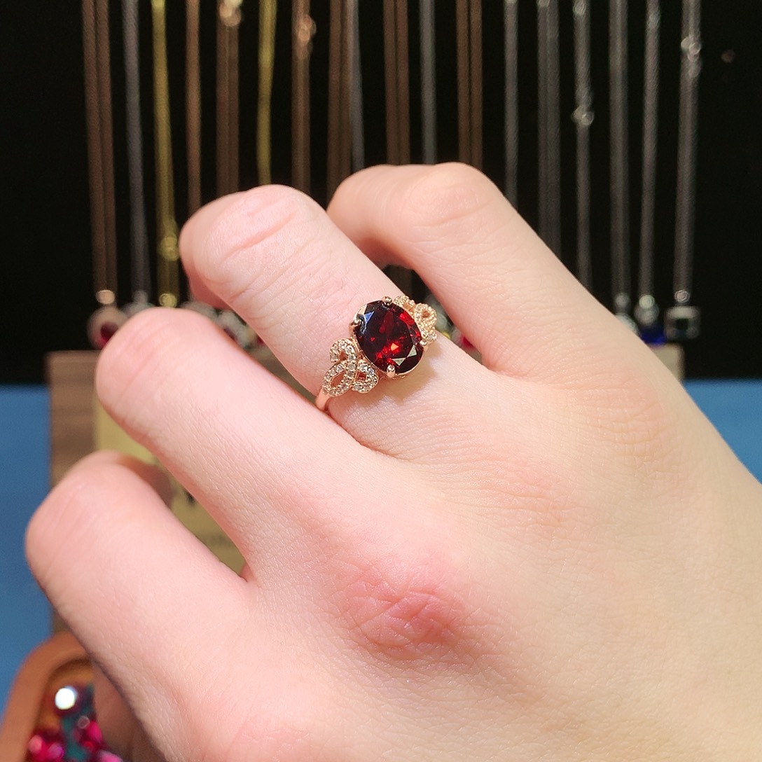 红宝石戒指银S925镶嵌