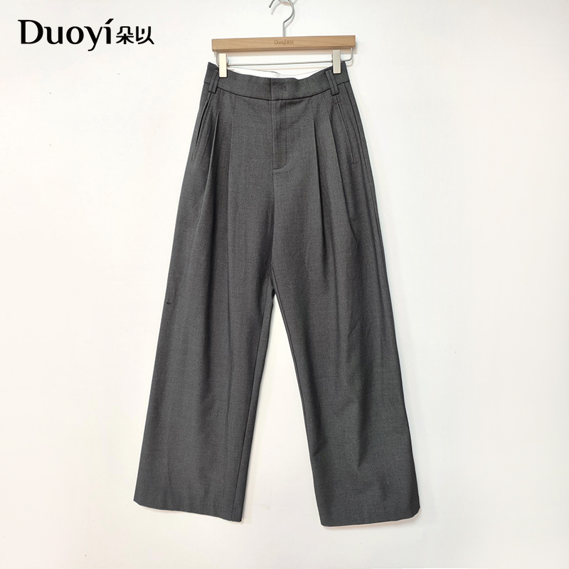 朵以2025冬装新款高质感气质灰色立体压褶休闲阔腿裤39DD211181