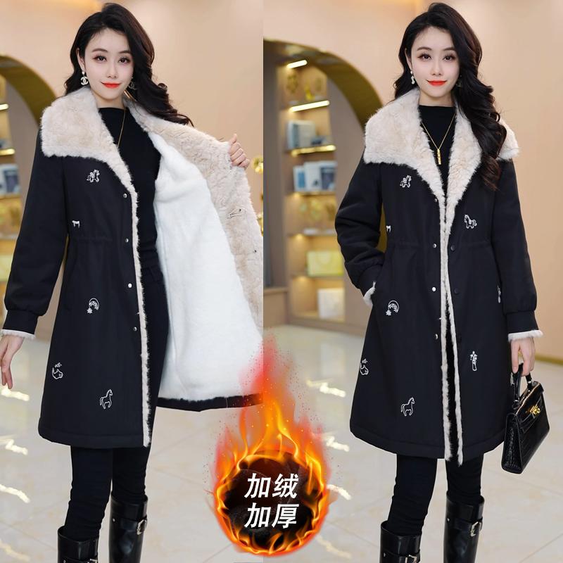 【加绒加厚】优雅新款时尚大气减龄收腰显瘦中长款外套M-4XL