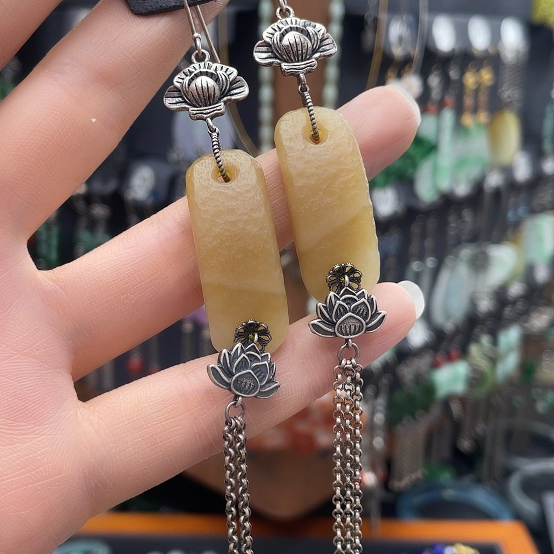 和田玉耳饰银S925镶嵌(****莲484ghnjhh