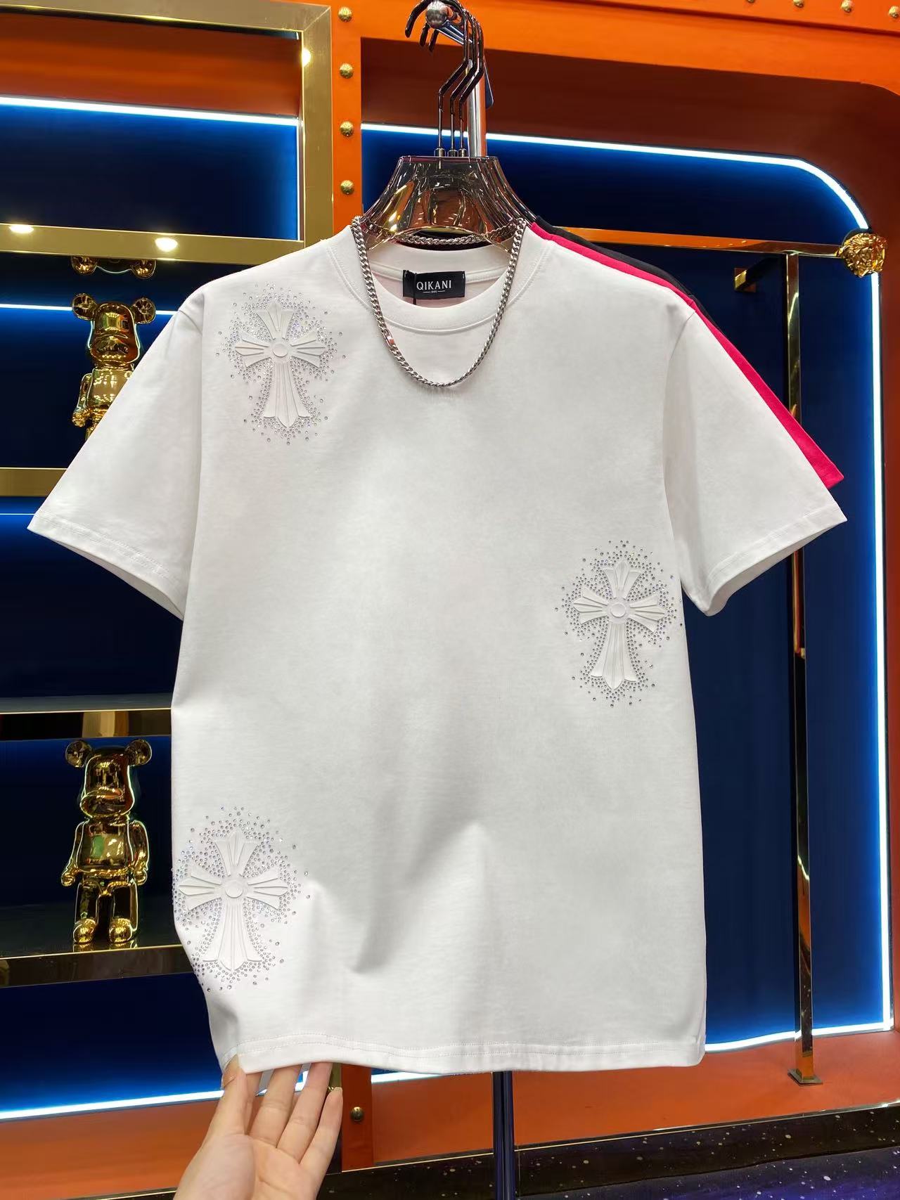 （MM）秋冬季新款轻奢潮流百搭时尚休闲烫钻圆领短袖T恤...