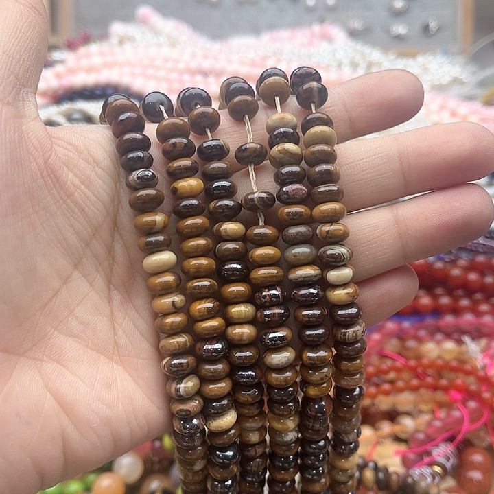 玛瑙/玉髓珠宝半成品未镶嵌一条8mm左右虎眼石算盘珠