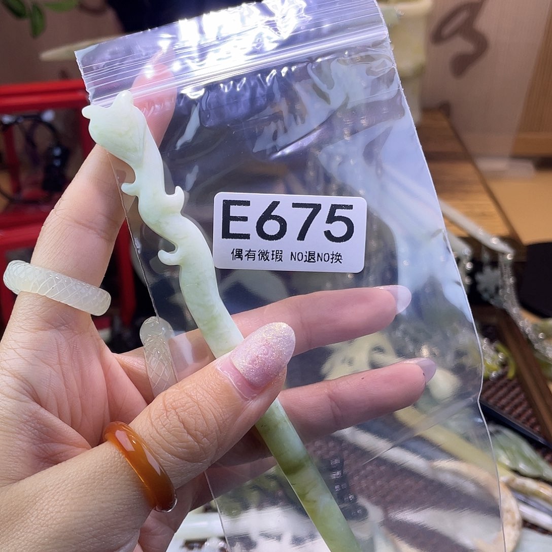 蛇纹石玉发饰银S925镀金镶嵌香*妹