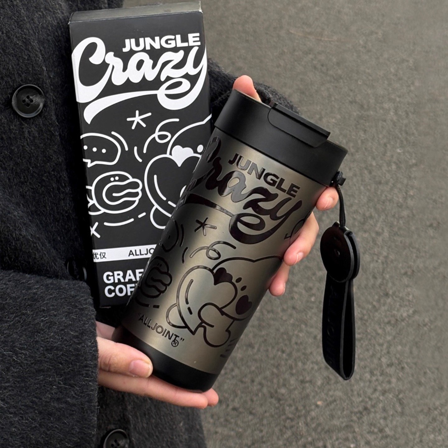 580ml优仅疯狂丛林系列保温杯陶瓷涂层内胆咖啡杯女生男吸管水杯