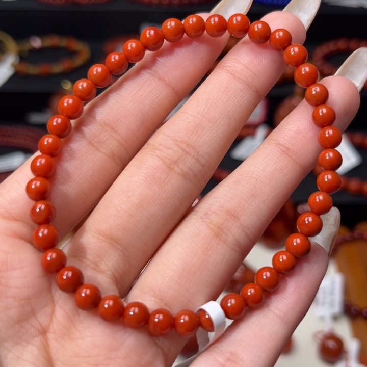 南红玛瑙未镶嵌手链满肉柿子红5mm圆珠手串