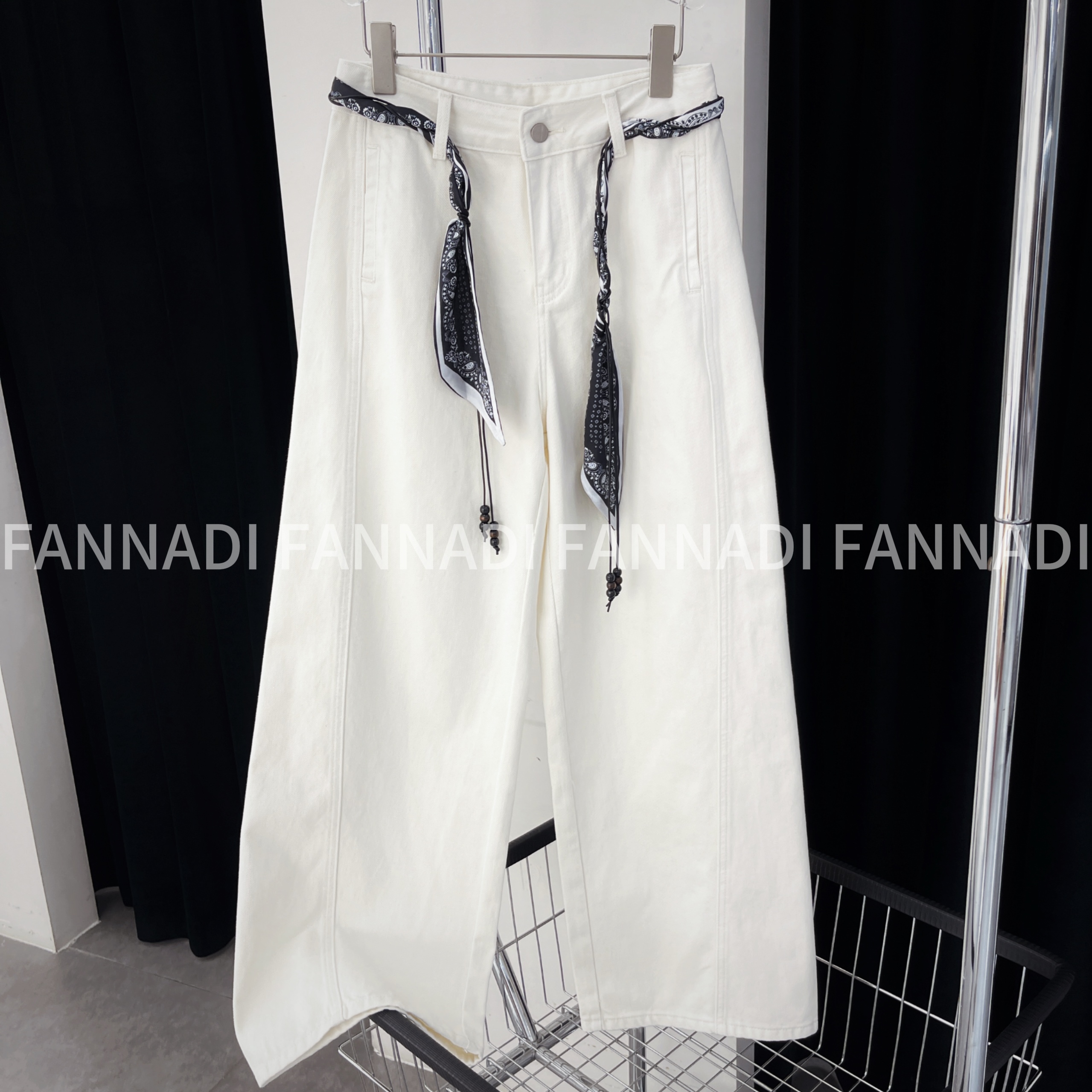FANNADI【牛仔裤】轻奢天丝棉显瘦丝巾系带直筒阔腿裤 GY 27-80801