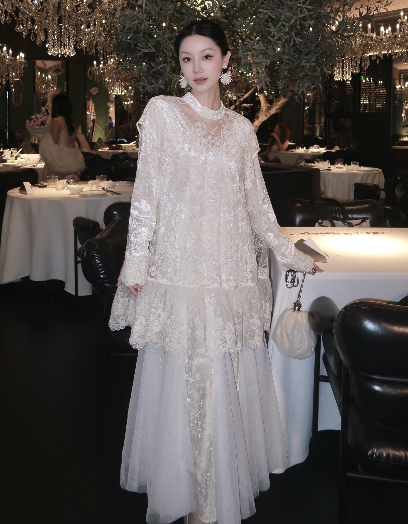 Mill Lin【晶堟】高贵长款法中式唐装白色宫廷连衣长裙套装
