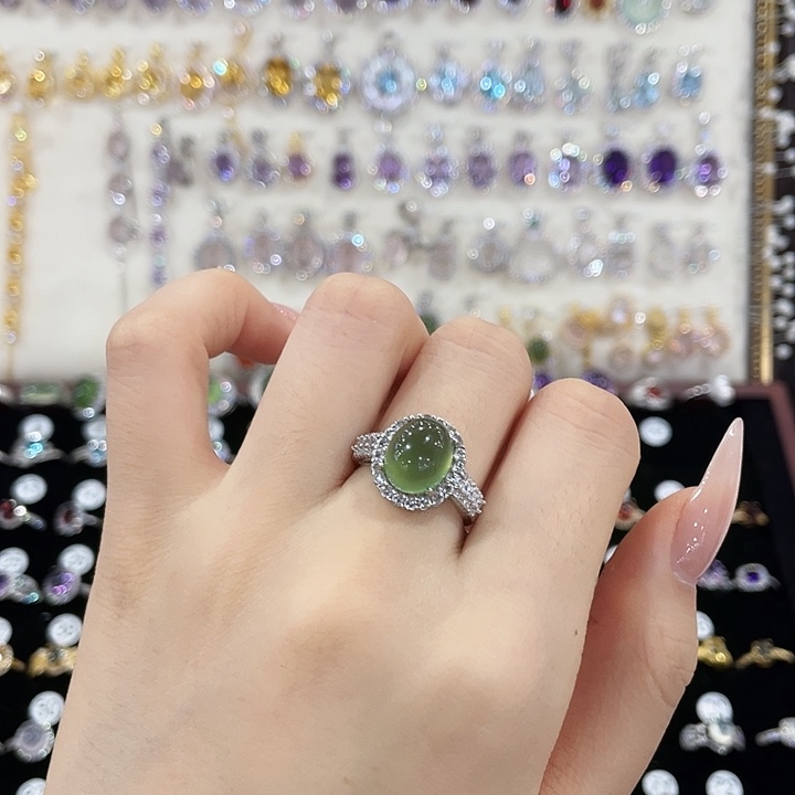 岫玉银S925镶嵌戒指