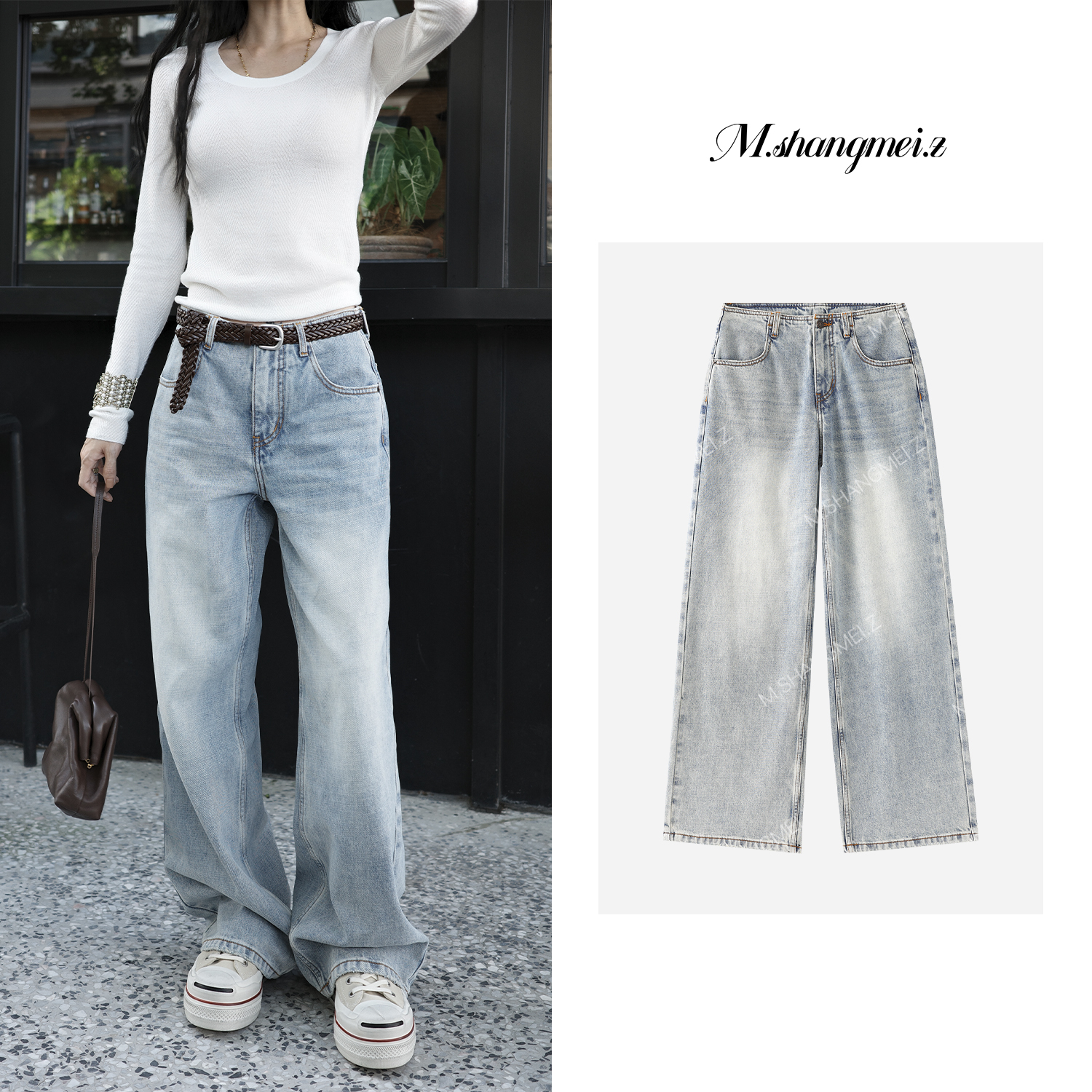 M.SHANGMEI.Z/沐熙【格雷神裤】美大哥显瘦显腿直牛仔裤X082883