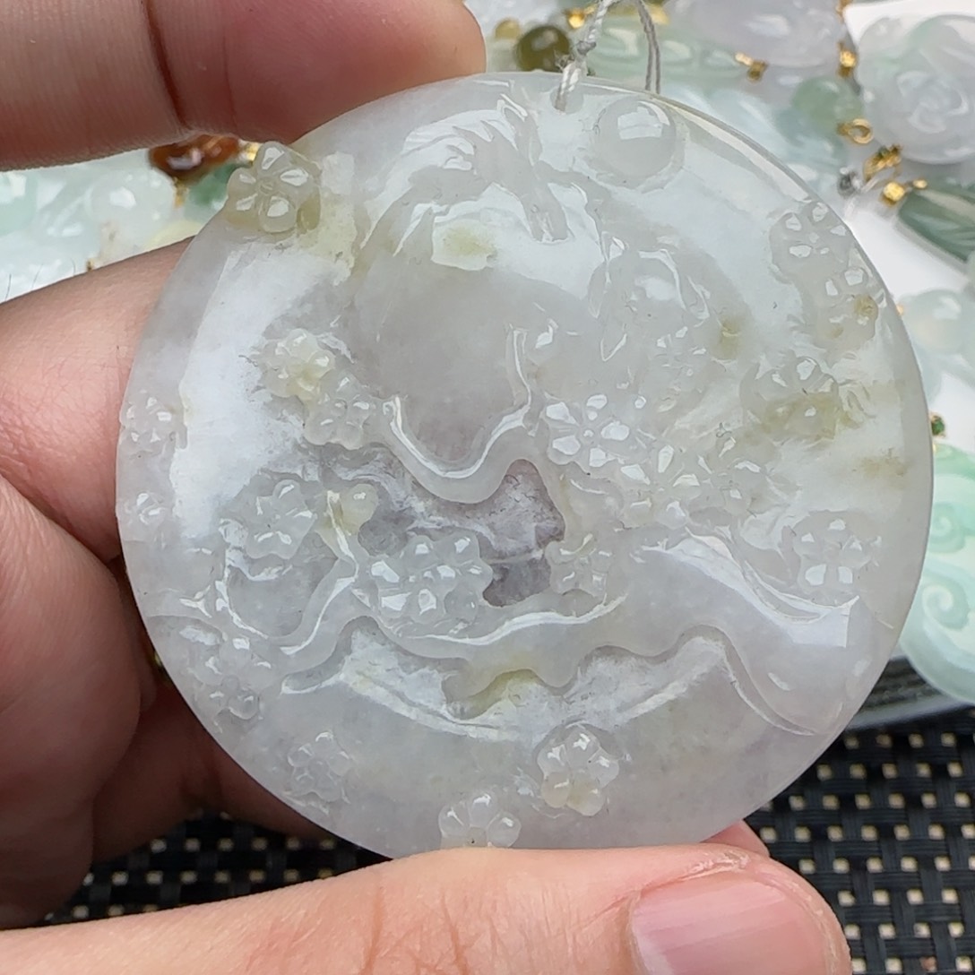 【闪购商品】翡翠吊坠(不含链)未镶嵌梅开五福