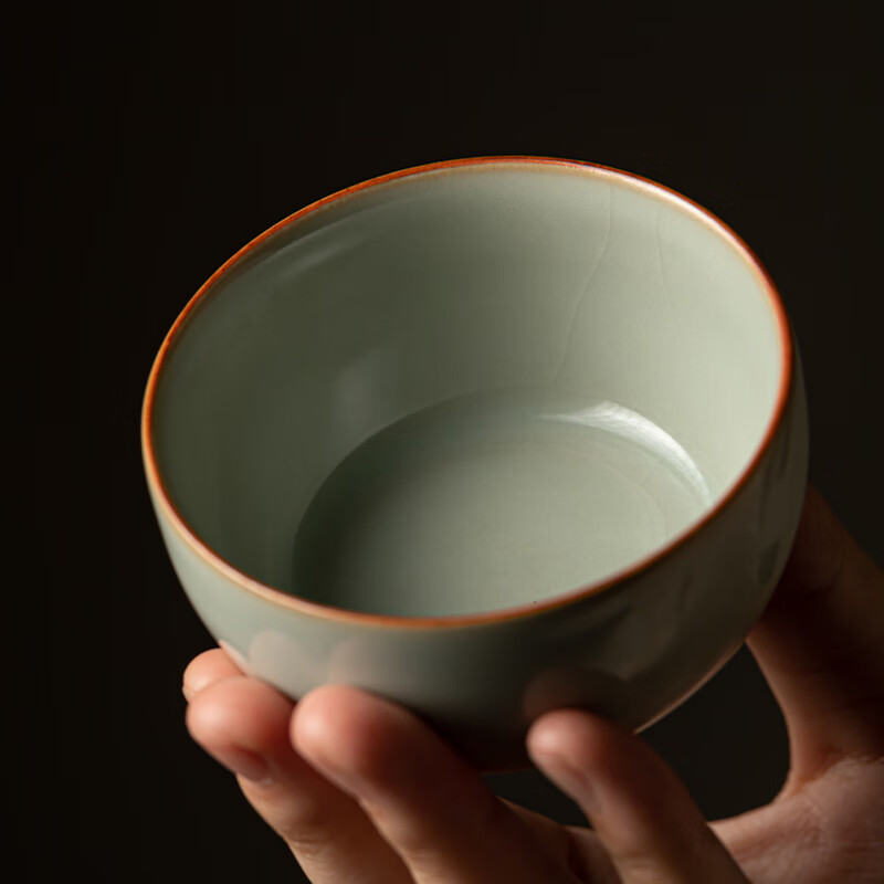 汝瓷仿古釉圆融杯 个人杯轻奢 主人杯开片可养茶盏单个送人礼盒装