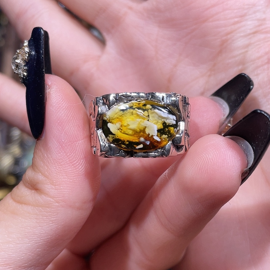 腰***姐琥珀银S925镶嵌戒指