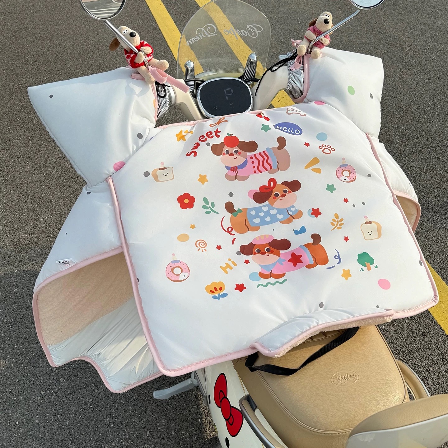 多巴胺可爱风秋冬电动车挡风被加厚防水防晒防风保暖防雨防水通用