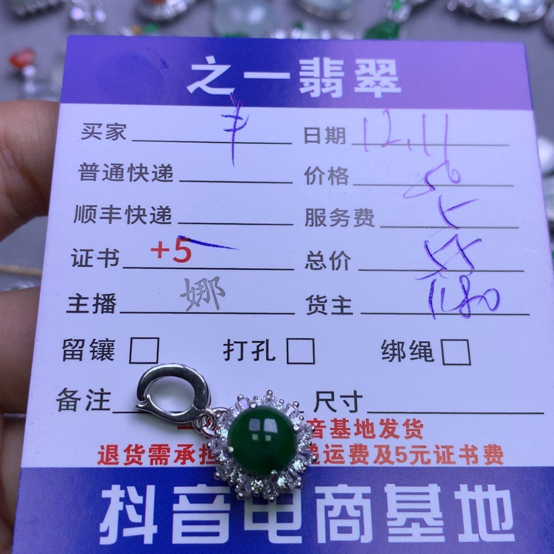 颈饰银S925镶嵌翡翠半*儿