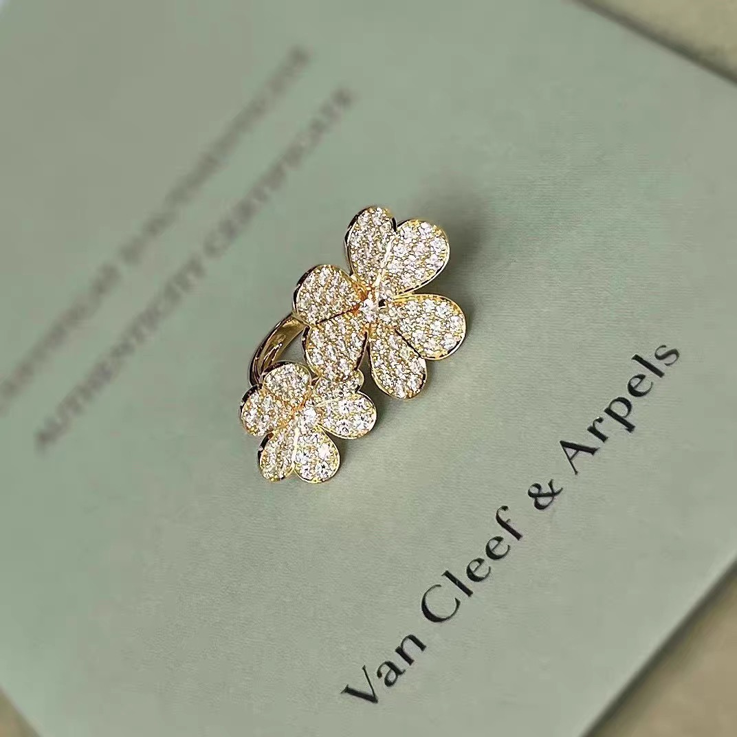 99新 梵克雅宝 小花6珊 VCA Frivole三叶草指间戒 18k黄金 50码