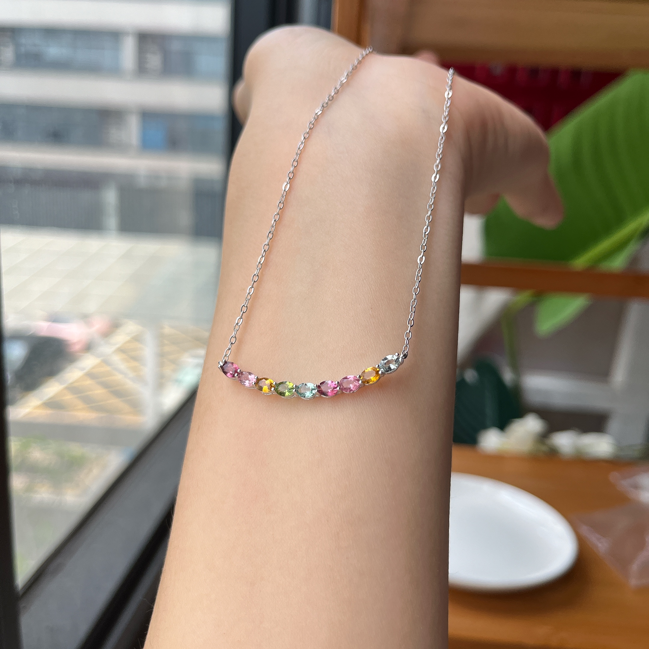 【郭老师】约3*4mm碧玺S925银项链 约42cm