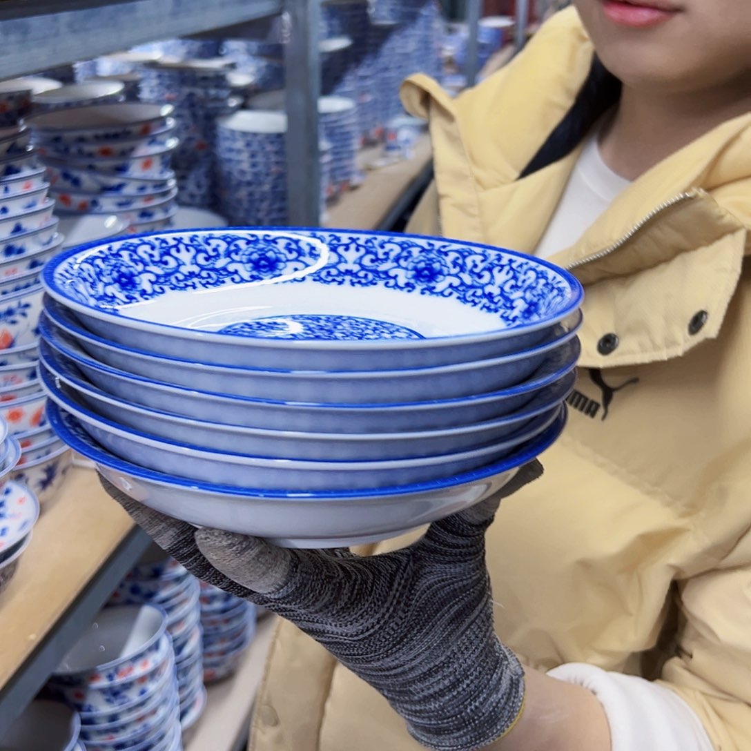 瓷片8英寸如意牡丹深盘6个