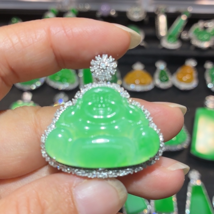 翡翠18K金镶嵌吊坠(不含链)翡翠