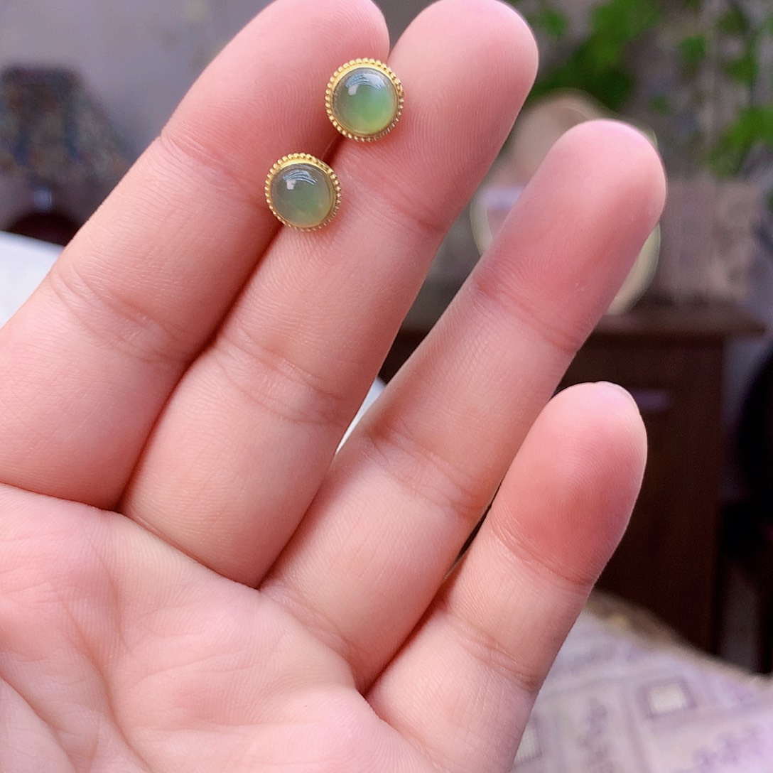 和田玉（碧玉）银S925镶嵌吊坠(不含链)耳钉