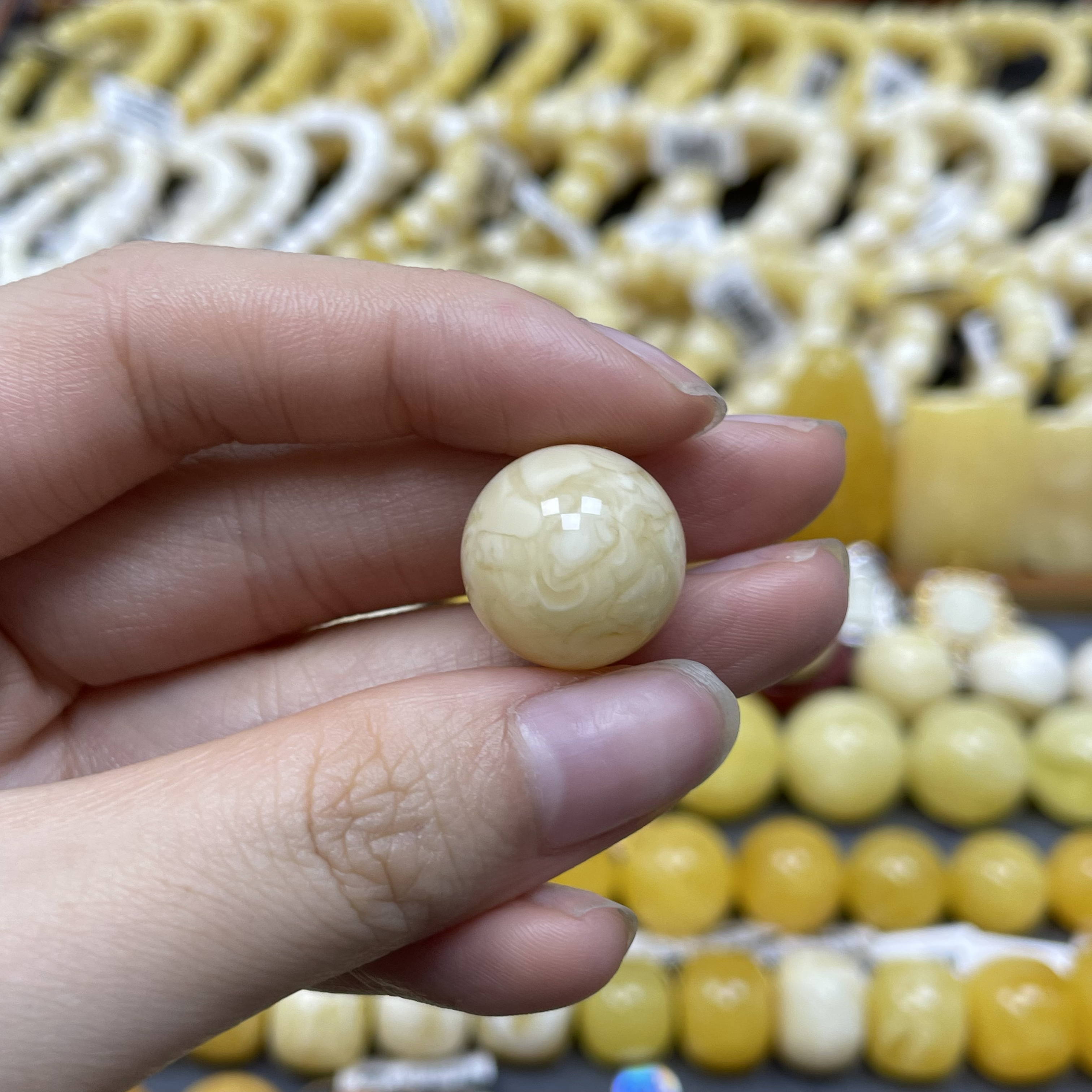 兰蜜珠宝天然原矿琥珀蜜蜡浓蜡瓷白虎皮妖花圆珠16.2mm